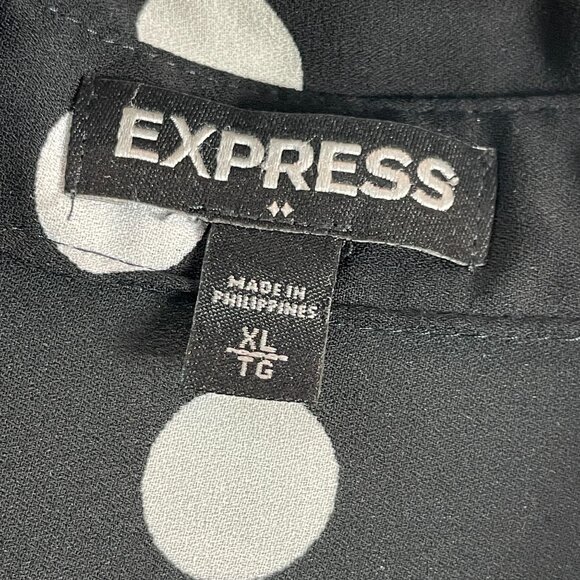 Express Womens XL Black White Polka Dot Button Up Roll Tab Sleeve Blouse - Picture 3 of 10